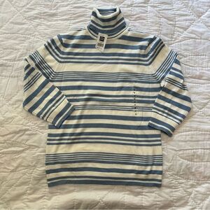 Vintage Y2K GAP Turtleneck Sweater Womens M Blue Stripe 3/4 Sleeve Preppy NWT!